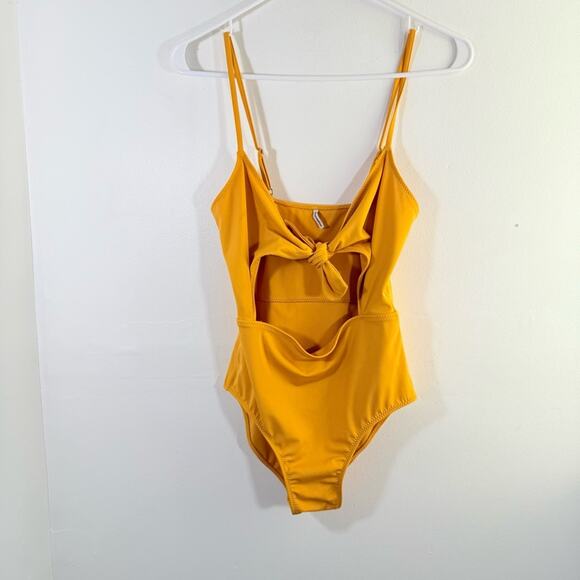 Reformation Tropicana Tie Front Cutout One Piece Swim Saffron Gold Mustard Small - Picture 2 of 10
